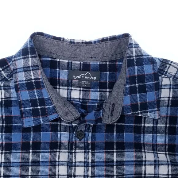 Eddie Bauer Mens M FLANNEL Shirt Camisa Blue Plaid Fleece - Picture 8 of 8